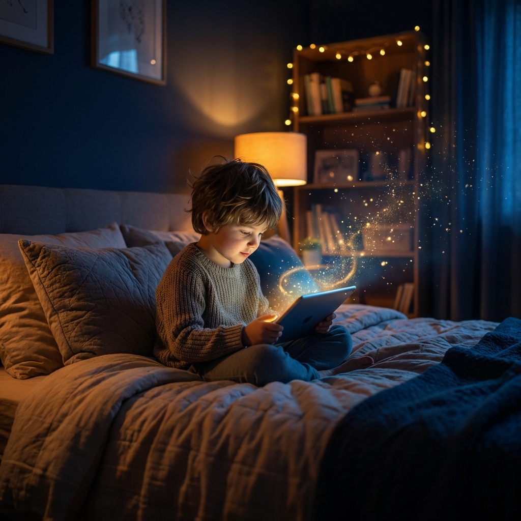 Niño leyendo una historia mágica